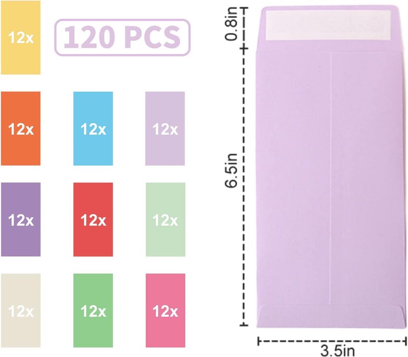 xflyxin Cash Envelopes 120 Pack 3.5x6.5inch,Colored envelope，Seed envelope，Coin envelope，Colored envelopes for cash, budgets, checks, coins, tickets, jewelry, small items - Image 2